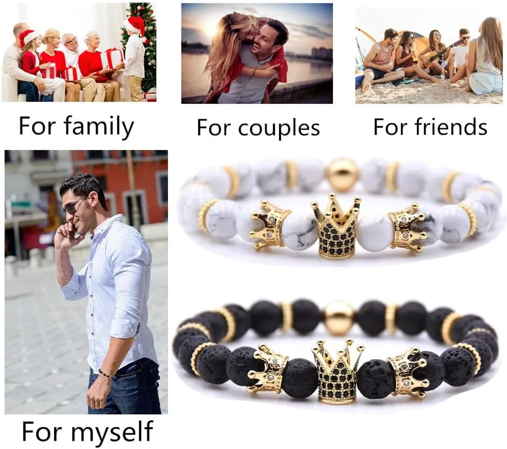 Mens Bracelet Beaded Bracelets Micro Pave Zircon Bracelets for Men Women His and Hers Elastic Adjustable