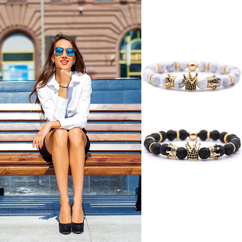 Mens Bracelet Beaded Bracelets Micro Pave Zircon Bracelets for Men Women His and Hers Elastic Adjustable