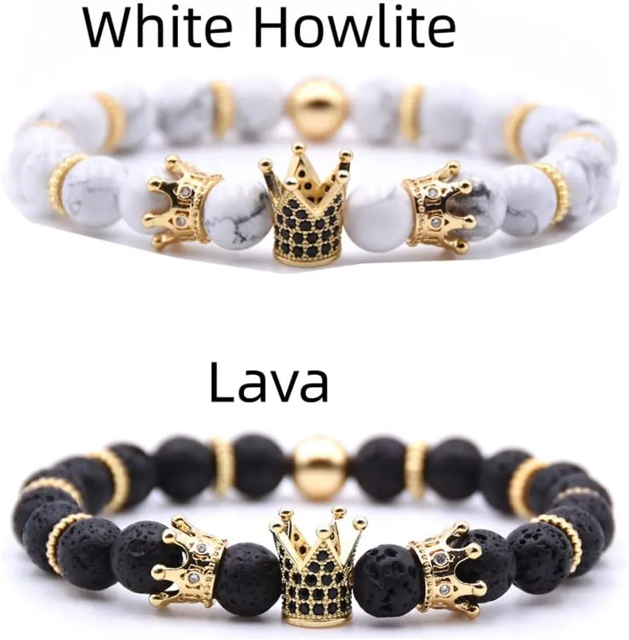 Mens Bracelet Beaded Bracelets Micro Pave Zircon Bracelets for Men Women His and Hers Elastic Adjustable