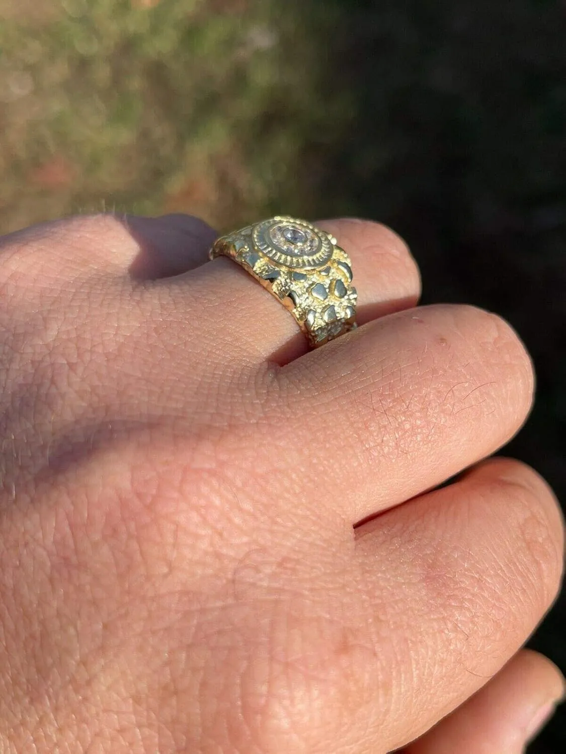 Men's Nugget Ring - Solid 925 Sterling Silver Ring - Iced Micropave Cluster Ring - 14k Yellow Gold Finish - Sizes 6-13