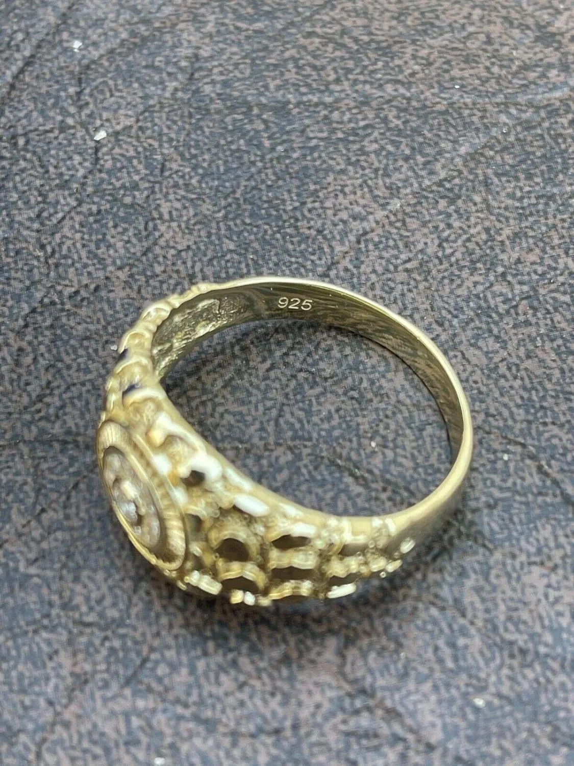 Men's Nugget Ring - Solid 925 Sterling Silver Ring - Iced Micropave Cluster Ring - 14k Yellow Gold Finish - Sizes 6-13