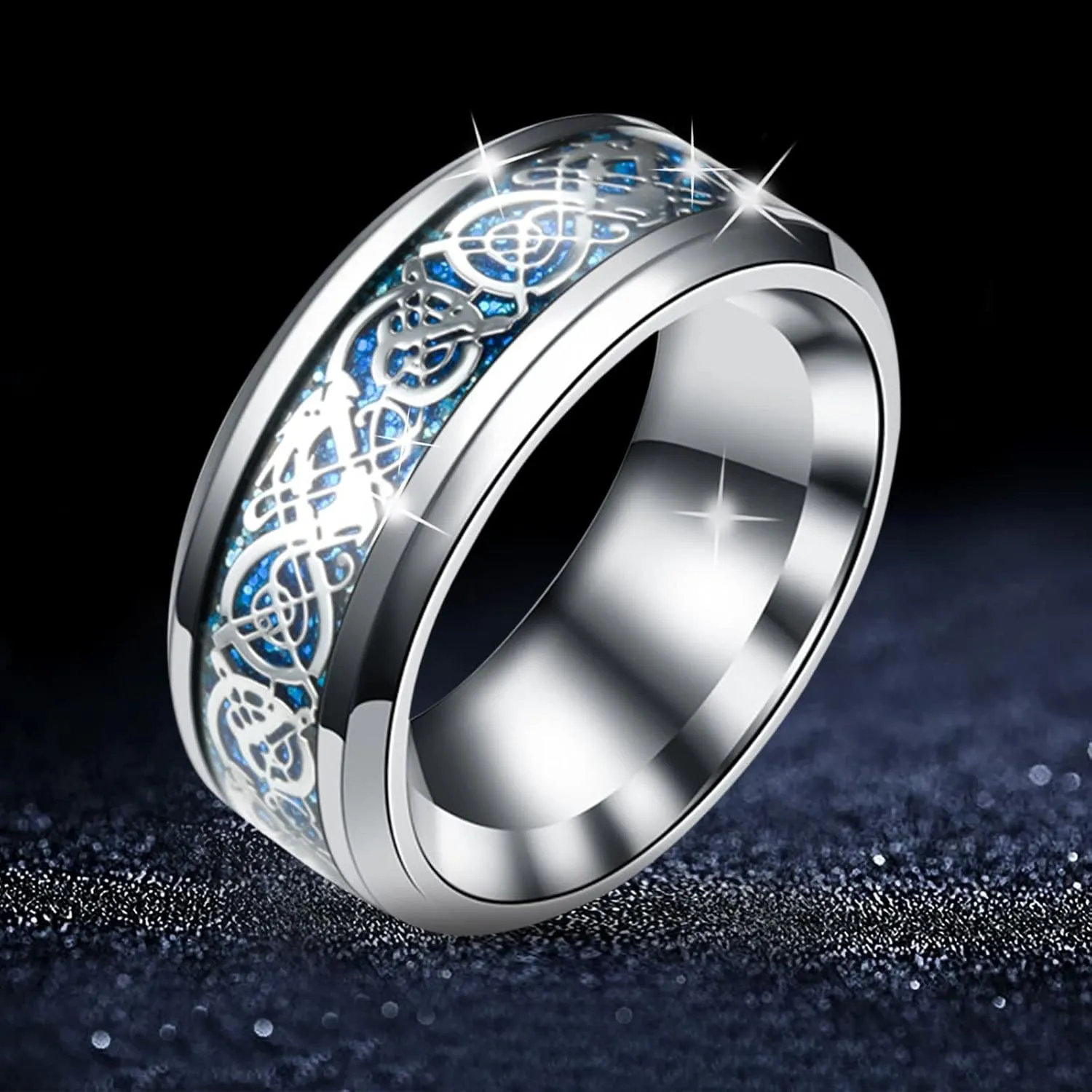 Men's Rings Inlay Dragon Design Stainless steel Ring Wedding Jewelry Band For Men Women Wedding Band Polish Finish