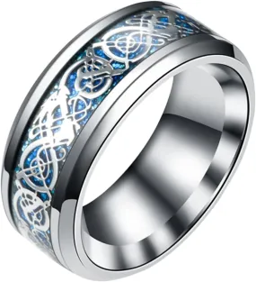 Men's Rings Inlay Dragon Design Stainless steel Ring Wedding Jewelry Band For Men Women Wedding Band Polish Finish