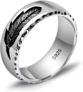 Mens Thai Silver Feather Fidget Adjustable Rings For Men Women,Retro Silver Plated Vintage Engraved Feather Biker Open Band Anxiety Ring For Men,Man Punk Motorcycle Knuckle Ring Jewelry