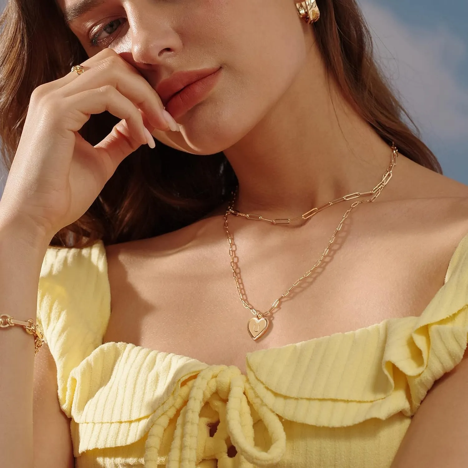 MEVECCO Gold Layered Heart Initial Necklace 18K Gold Plated Alphabet Heart Pendant Necklace Dainty Initial Letter Necklace for Women Minimalist Personalized Jewelry Gift for Her