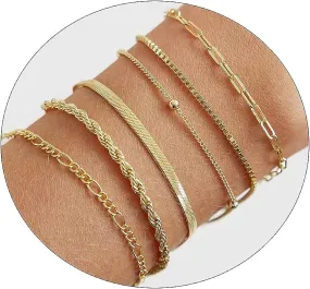 MIDEEO Dainty Gold Layered Bracelet for Women 14K Gold Plated Layered Bracelet Set Layering Bracelets Simple Satellite Box Coins Beaded Layering Set Women Jewelry Gift