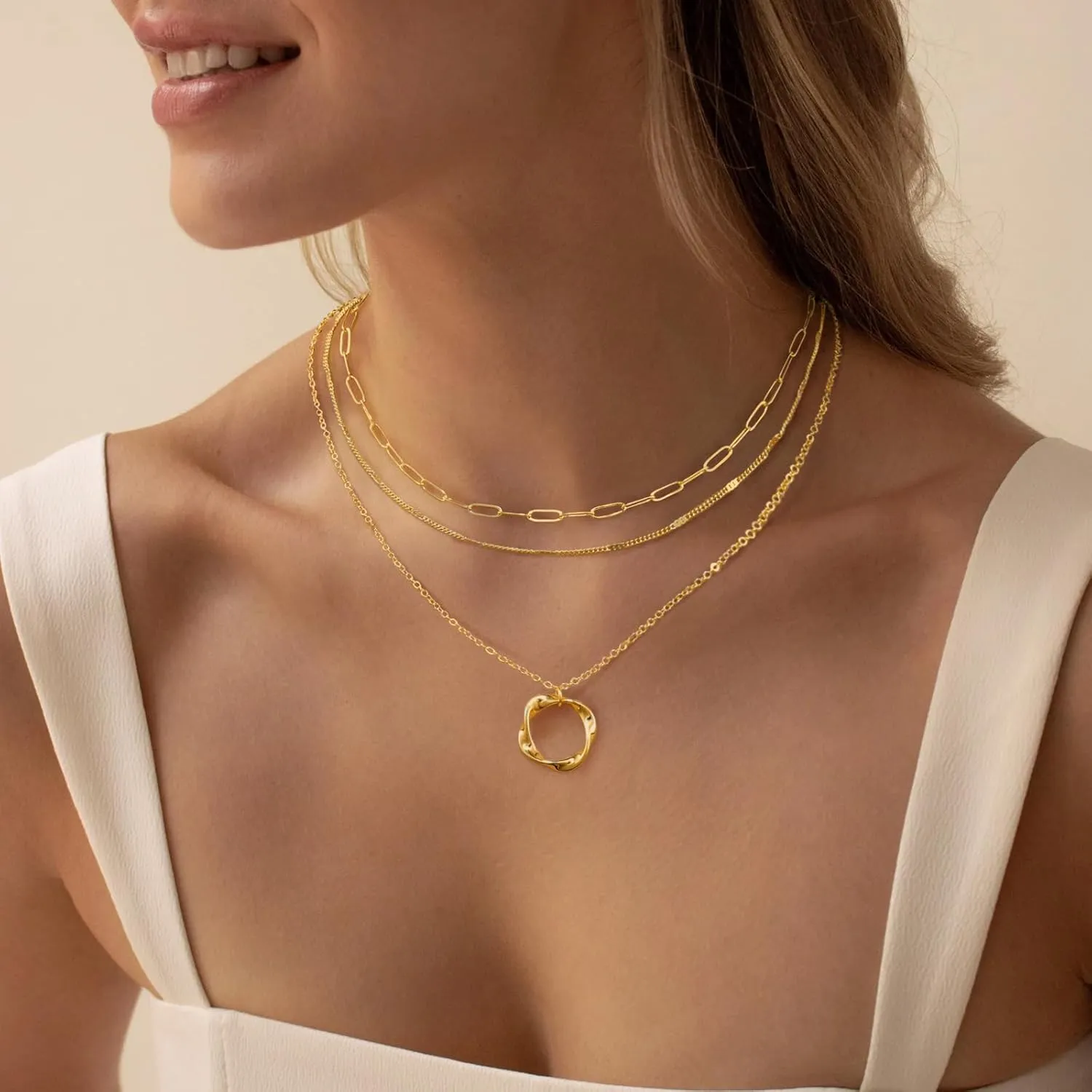 MIDEEO Gold/Silver Layered Necklaces for Women,Stackable Choker Necklaces for Women Trendy Layering Circle Cross Pendant Paperclip Box Flat Mariner Chain Necklace Set Jewelry Gifts for Women