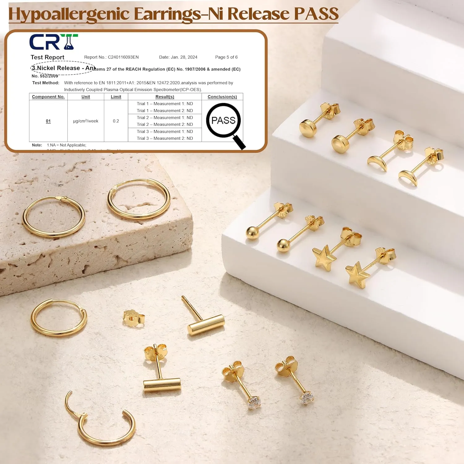 Milacolato 8 Pairs Solid 925 Sterling Silver Earrings for Women Men 14K Gold Plated Tiny Ball Dot Star Moon Bar CZ Stud Earrings Lightweight Small Huggie Hoops Cartilage Earrings Sets for Multiple Piercing Hypoallergenic