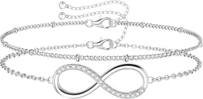 MILACOLATO 925 Sterling Silver Clasp Paperclip Chain Bracelets 14K White Gold Plated Solid Diamond-Cut Paperclip Chain Women Bracelet Adjustable Layered Satellite Beads Bracelets for Women