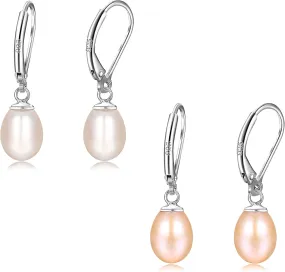 Milacolato 925 Sterling Silver Pearl Dangle Earrings for Women 14K White Gold Plated Leverback Earrings AAAAA Quality Genuine Freshwater Cultured Pearl Drop Earrings