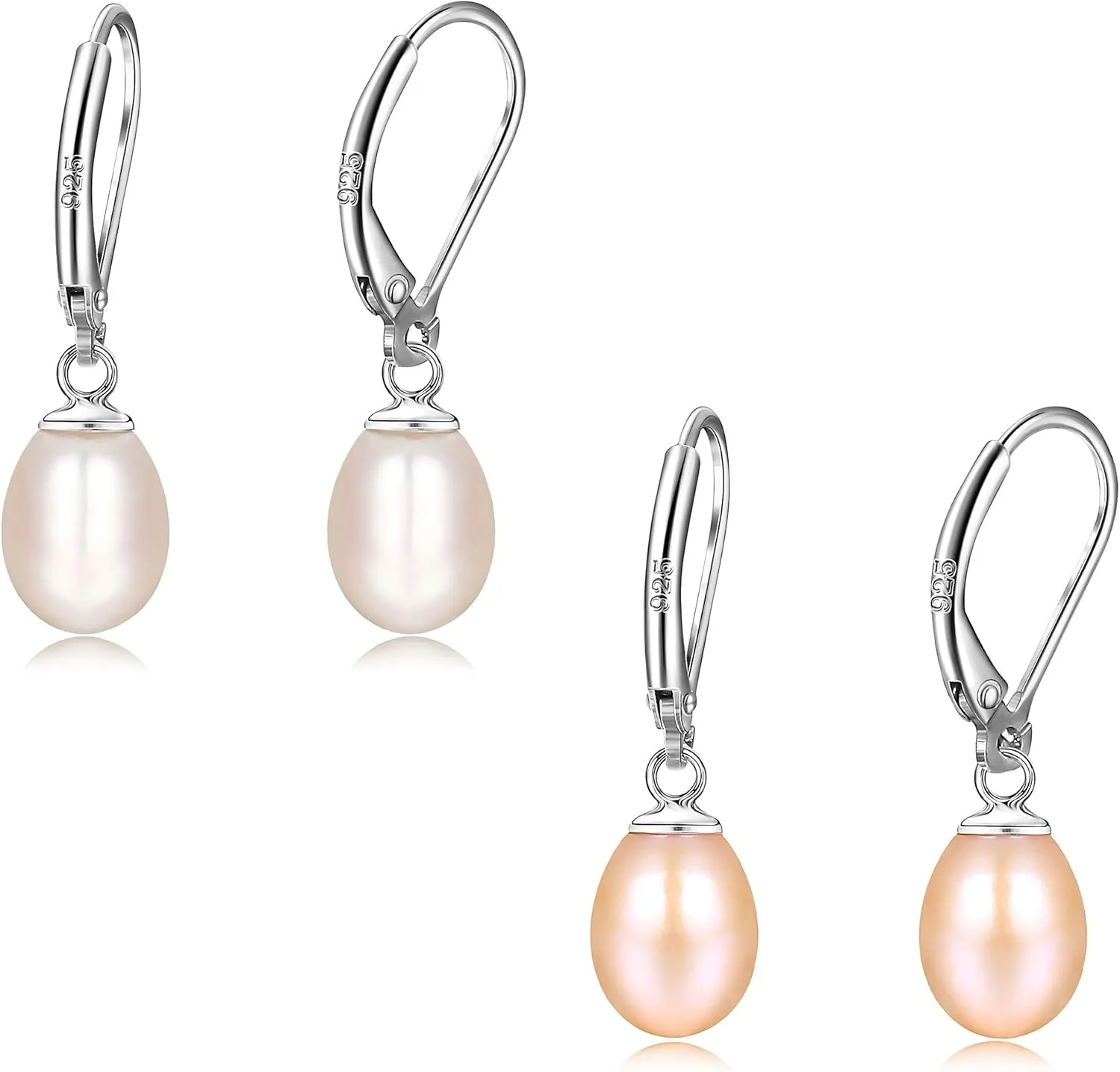 Milacolato 925 Sterling Silver Pearl Dangle Earrings for Women 14K White Gold Plated Leverback Earrings AAAAA Quality Genuine Freshwater Cultured Pearl Drop Earrings