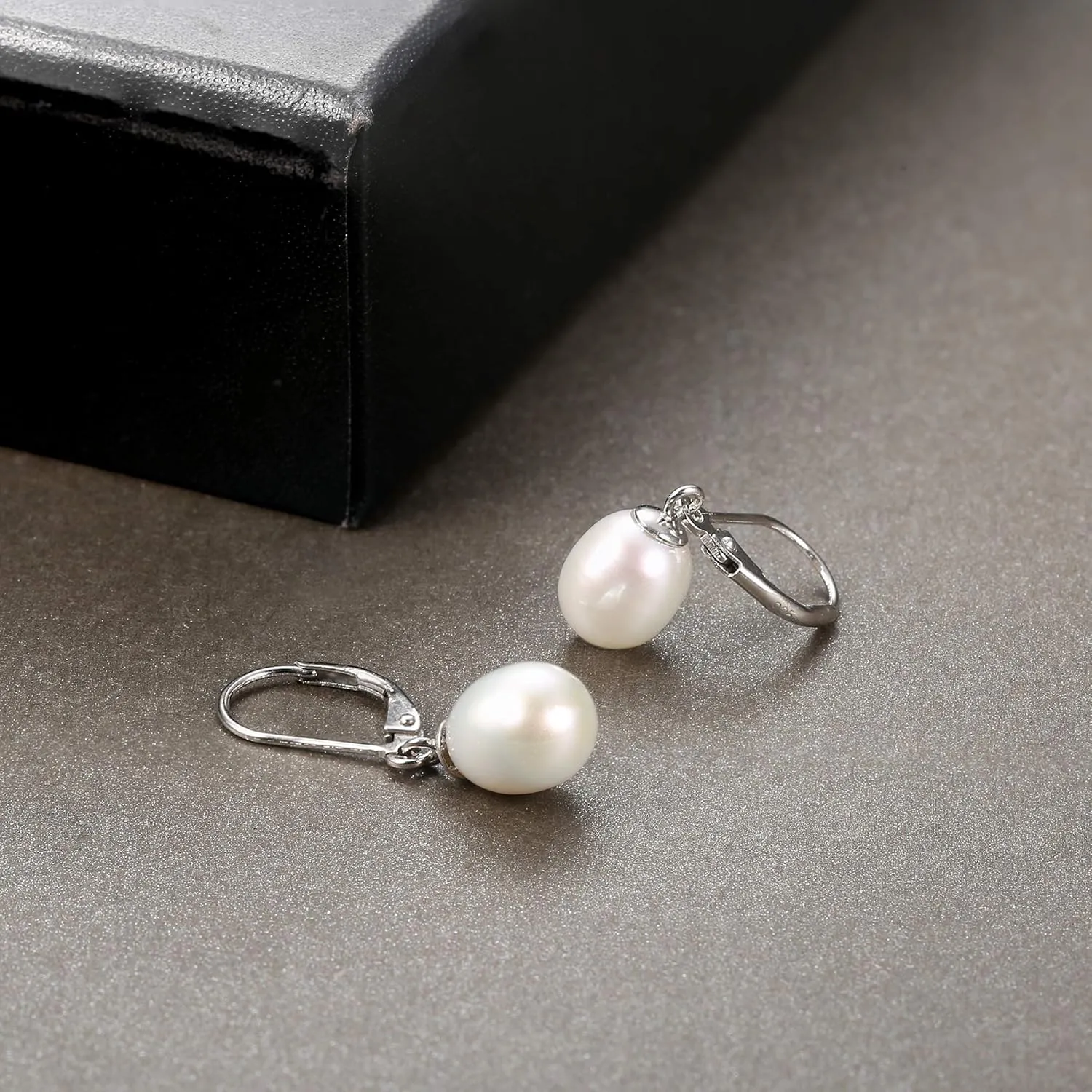 Milacolato 925 Sterling Silver Pearl Dangle Earrings for Women 14K White Gold Plated Leverback Earrings AAAAA Quality Genuine Freshwater Cultured Pearl Drop Earrings