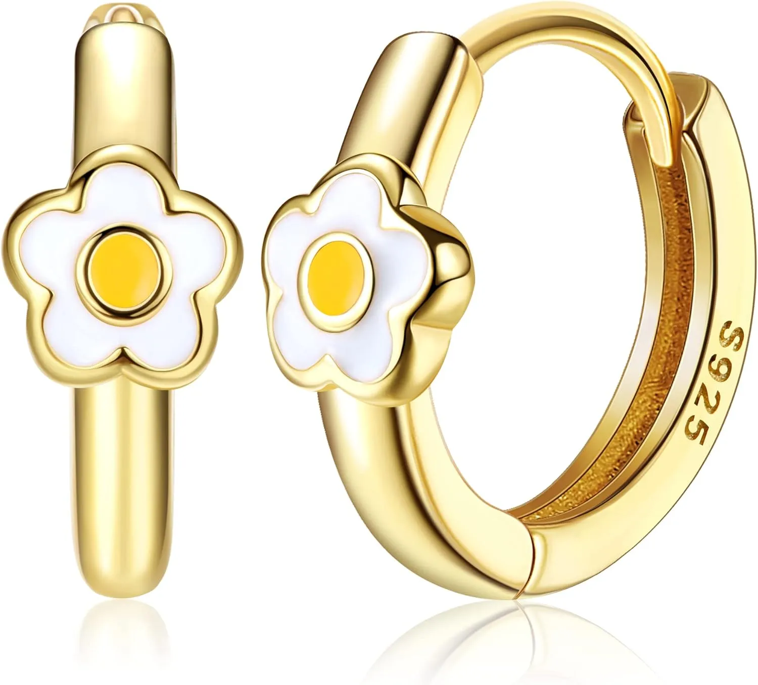 MILACOLATO 925 Sterling Silver Small Hoop Earrings Toddler 18K Gold Plated Daisy Earrings Pink Yellow FLower Huggie Hoop Earrings for Women Hypoallergenic Earrings for Sensitive Ears
