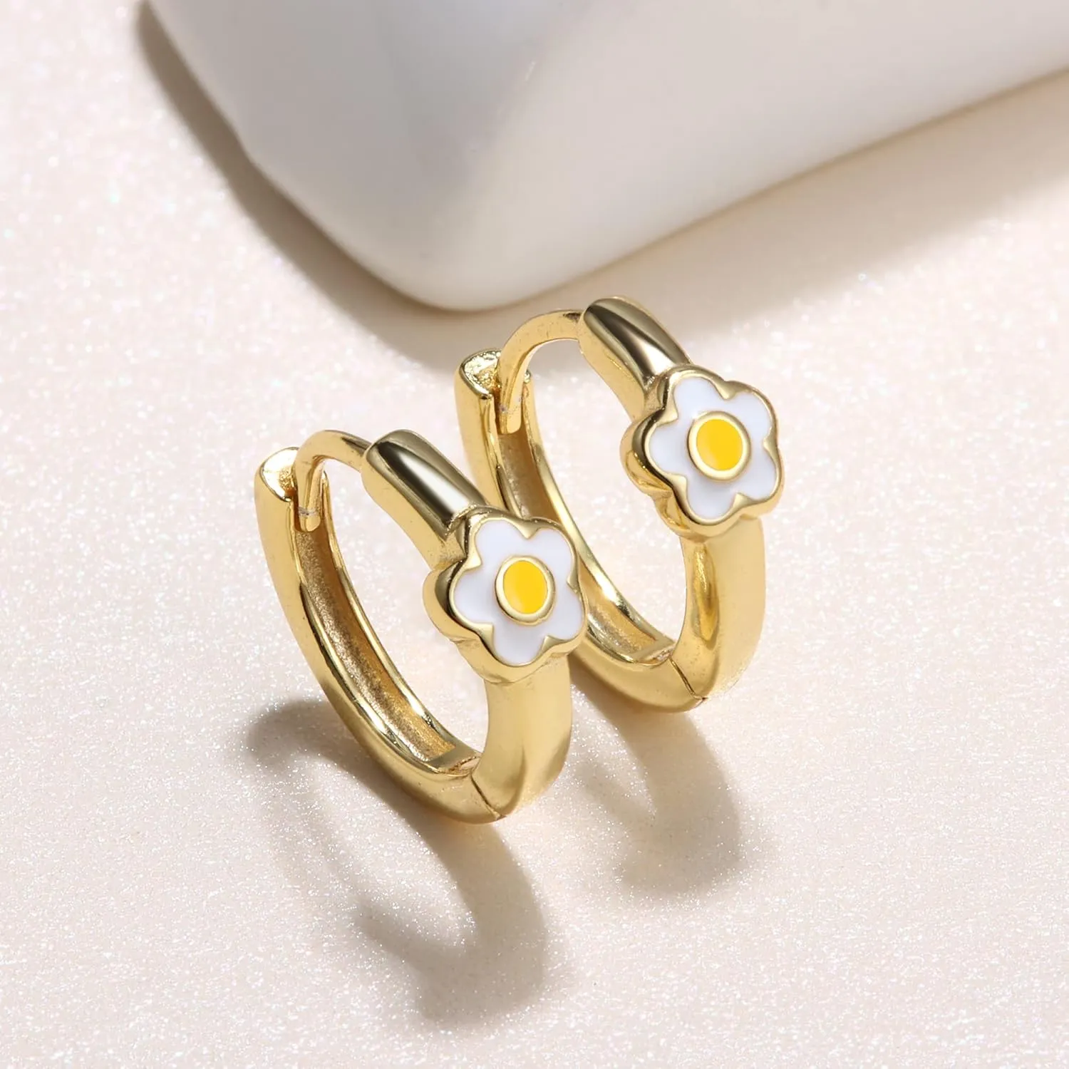 MILACOLATO 925 Sterling Silver Small Hoop Earrings Toddler 18K Gold Plated Daisy Earrings Pink Yellow FLower Huggie Hoop Earrings for Women Hypoallergenic Earrings for Sensitive Ears