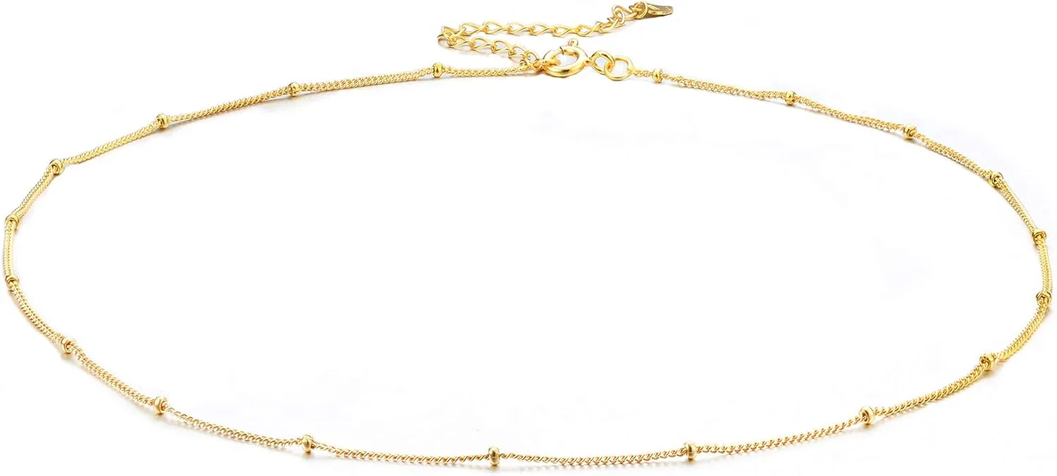 MILACOLATO Danity Choker Necklace Sterling Silver Pearl Bead Satellite Choker Necklaces 18K White Gold or Gold Plated Choker Necklace Minimalist Link Chain Necklace Trendy Jewelry for Women