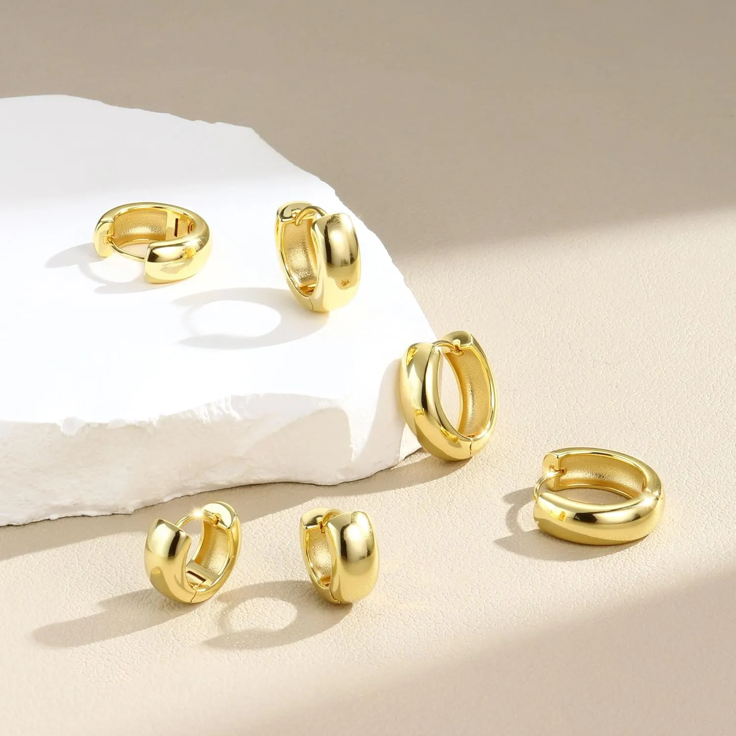 MILACOLATO Gold Hoop Earrings Set for Women 14K Gold Filled Sterling Silver Posts Small Chunky Hoop Earrings Hypoallergenic Trendy Gold Huggie Earrings Stacks 3Pairs