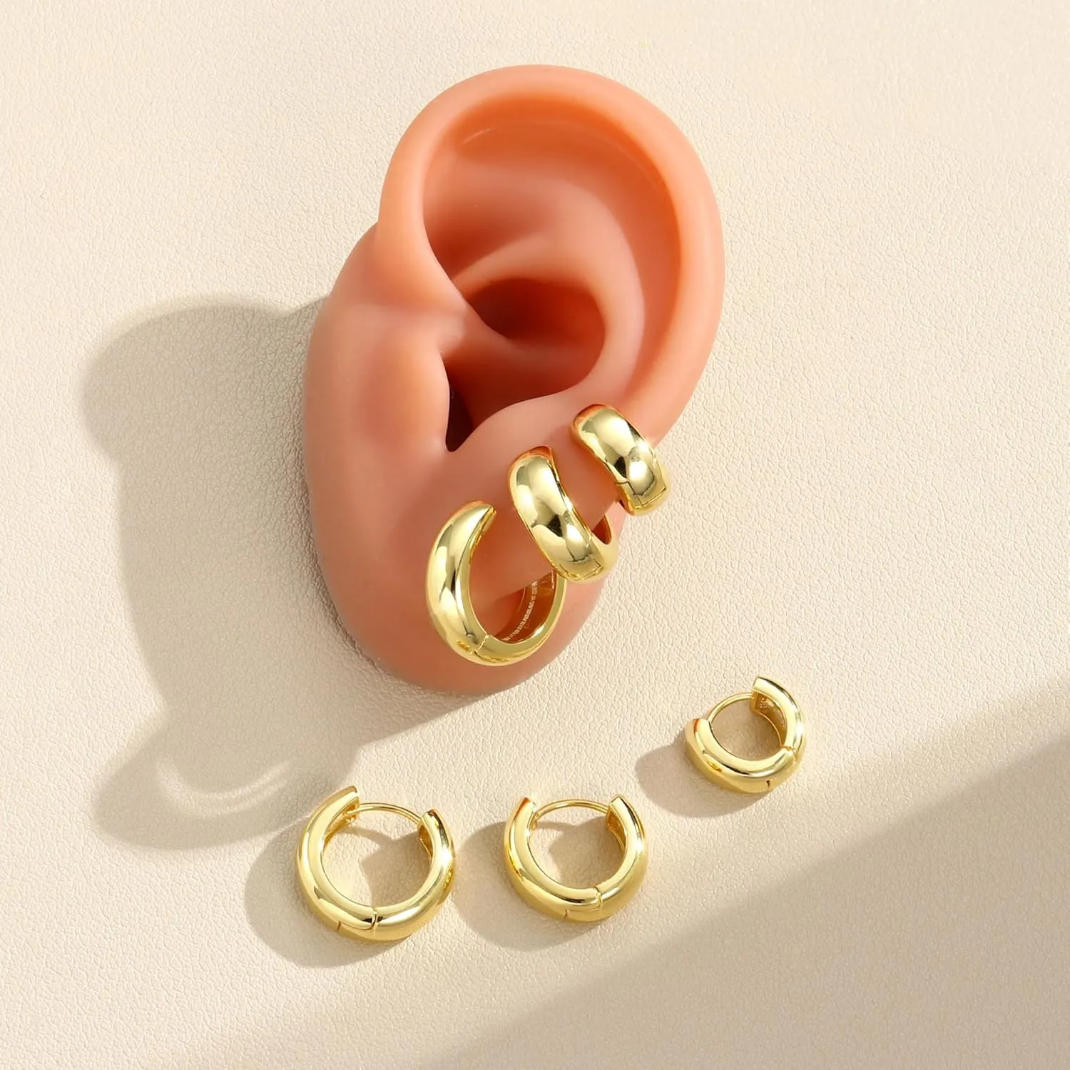 MILACOLATO Gold Hoop Earrings Set for Women 14K Gold Filled Sterling Silver Posts Small Chunky Hoop Earrings Hypoallergenic Trendy Gold Huggie Earrings Stacks 3Pairs