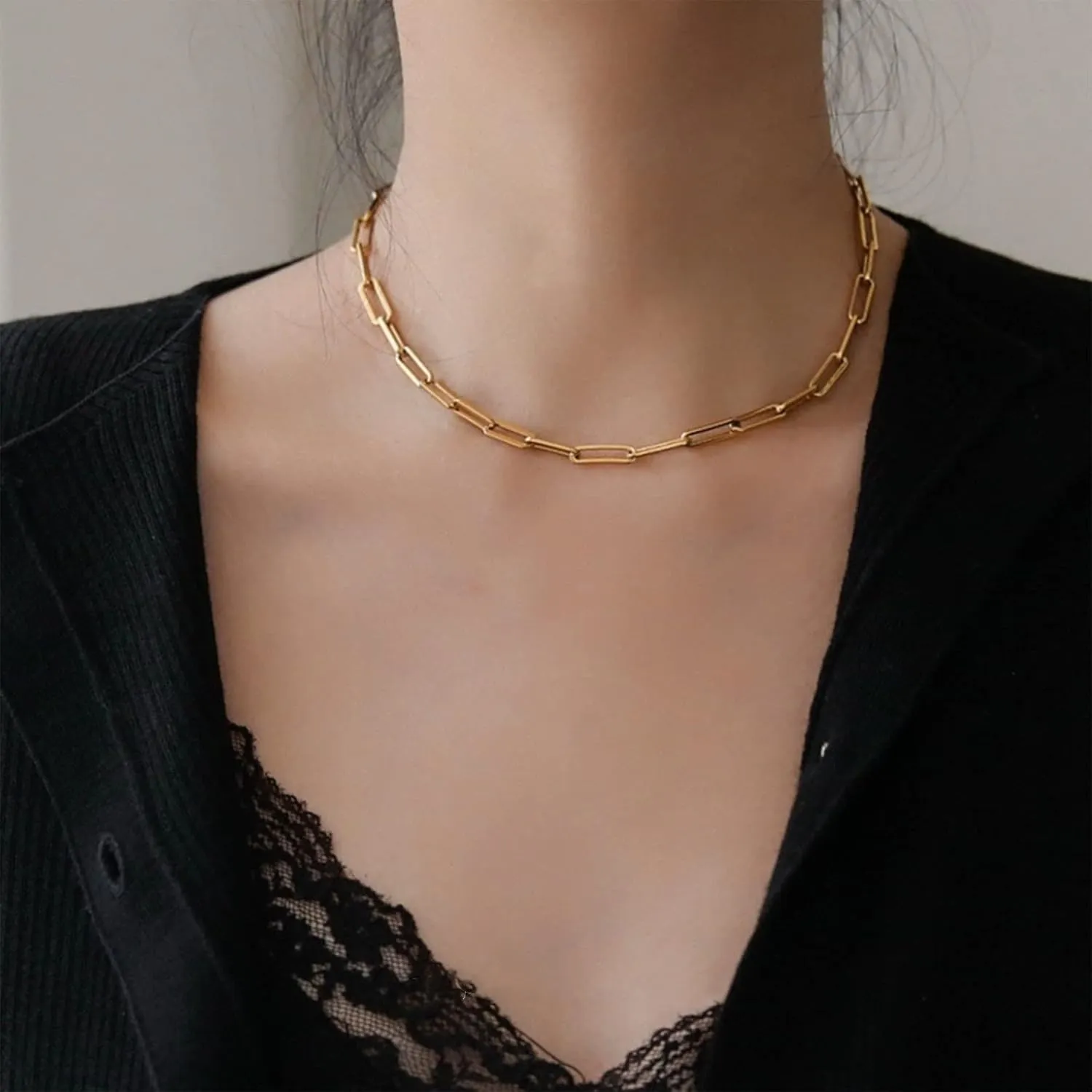 Minimalist Necklace Dainty Chokers Necklace Paperclip Thick Chain Necklace Unisex Hip Hop Punk Simple Choker