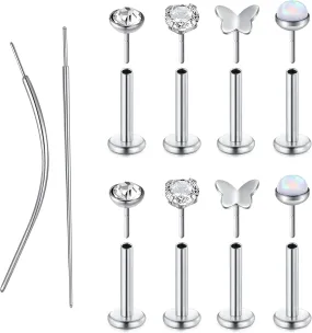 MODRSA Silver & Gold Threadless Nose Studs 20g & 18g Flat Back, Cartilage & Conch Earring Studs for Women 6mm & 8mm