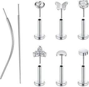 MODRSA Silver & Gold Threadless Nose Studs 20g & 18g Flat Back, Cartilage & Conch Earring Studs for Women 6mm & 8mm