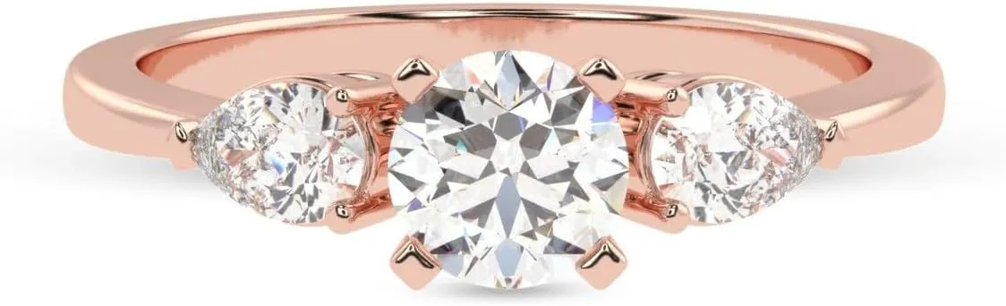 Moissanite Engagement Ring 2 TCW Round & Pear Cut Three-Stone Engagement Ring - KSOV56HC667365