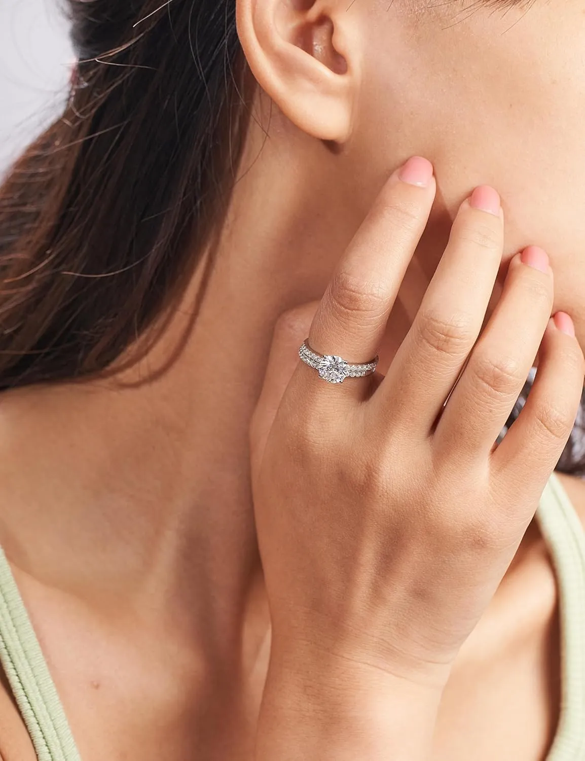 Moissanite Engagement Ring for Women Solitaire Rings with 18K White Gold Plated D Dolor Sterling Silver Engagement Ring for Women Fake Engagement Ring Promise Rings for Her