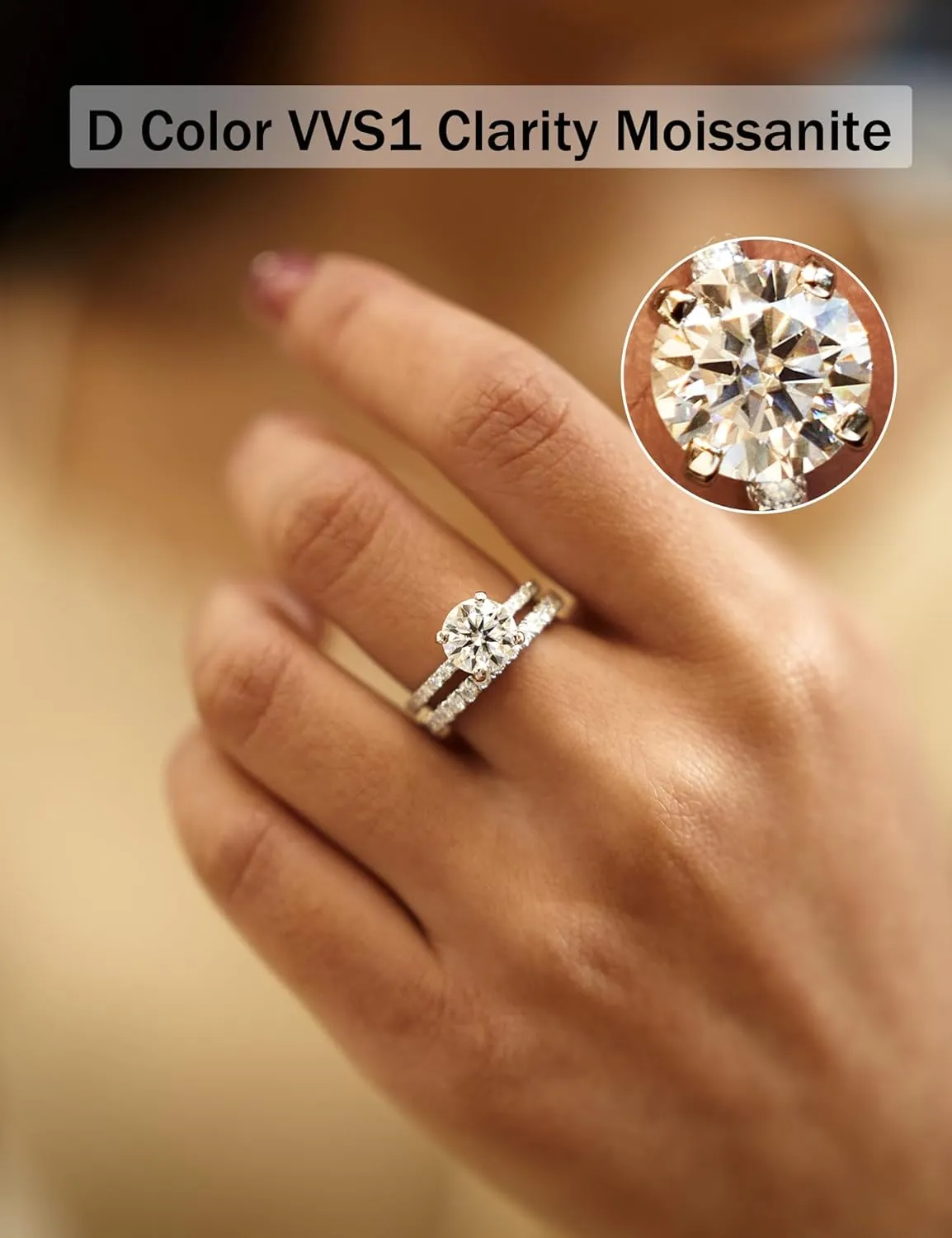 Moissanite Engagement Ring for Women Solitaire Rings with 18K White Gold Plated D Dolor Sterling Silver Engagement Ring for Women Fake Engagement Ring Promise Rings for Her