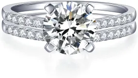 Moissanite Engagement Ring for Women Solitaire Rings with 18K White Gold Plated D Dolor Sterling Silver Engagement Ring for Women Fake Engagement Ring Promise Rings for Her