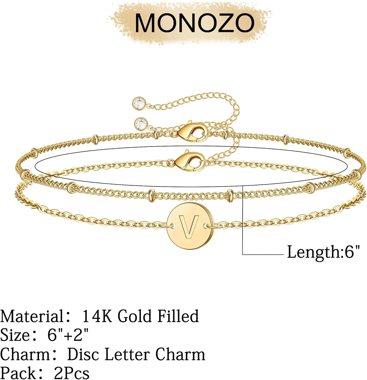 MONOZO Gold Initial Bracelets for Women Trendy - Dainty 14K Gold Filled Layered Beaded Letter Initial Bracelet Personalized 26 Alphabet Disc Monogram Charm Bracelet Gpld Jewelry Gifts for Her