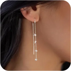 Moodear Dangle Earrings for Women - Dainty 14K Gold/Silver Plated Stack Long Drop Chain Earring Hypoallergenic Cubic Zirconia Hoop Stud Earrings Non Tarnish Trendy Jewelry Set