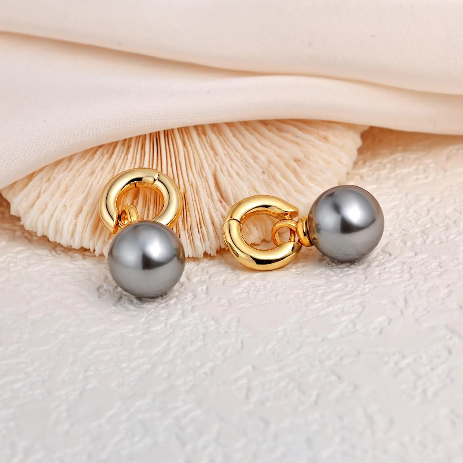 Moodear Pearl Earrings for Women Trendy 14K Gold Plated/925 Sterling Silver Pearl Drop Hoop Earrings Elegant Hypoallergenic Gold Pearl Dangle Earrings Wedding Jewelry Gifts for Women