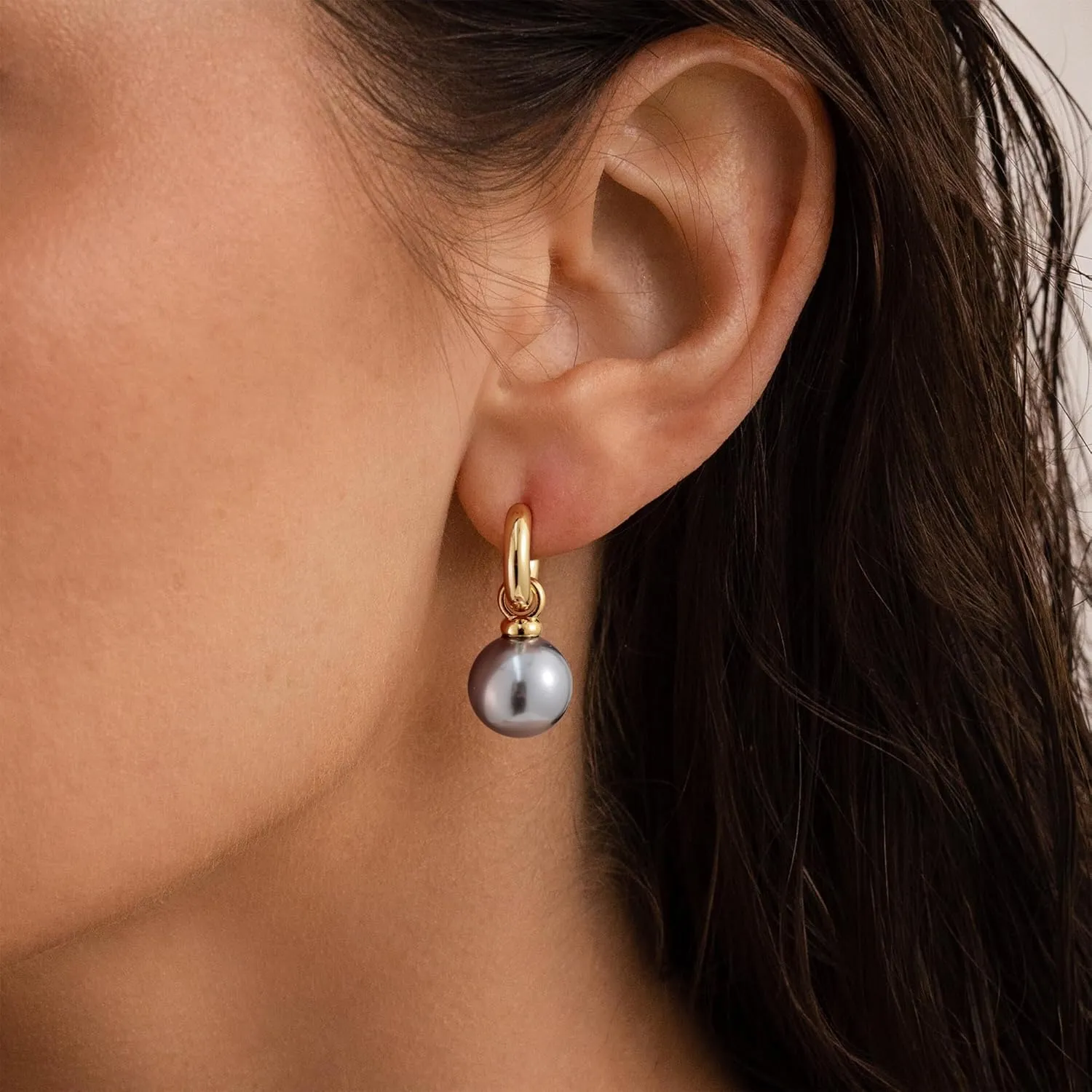 Moodear Pearl Earrings for Women Trendy 14K Gold Plated/925 Sterling Silver Pearl Drop Hoop Earrings Elegant Hypoallergenic Gold Pearl Dangle Earrings Wedding Jewelry Gifts for Women