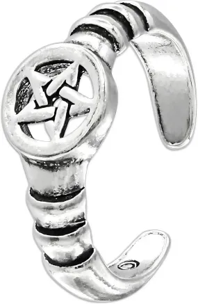 Moonlight Mysteries Adjustable Sterling Silver Pentagram Ring - Toe Ring, Pinky Ring, Midi Ring - Wiccan Pentacle Jewelry
