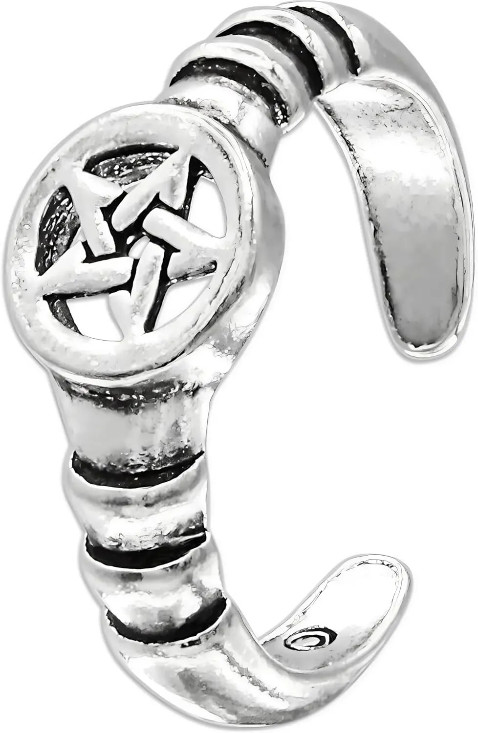 Moonlight Mysteries Adjustable Sterling Silver Pentagram Ring - Toe Ring, Pinky Ring, Midi Ring - Wiccan Pentacle Jewelry