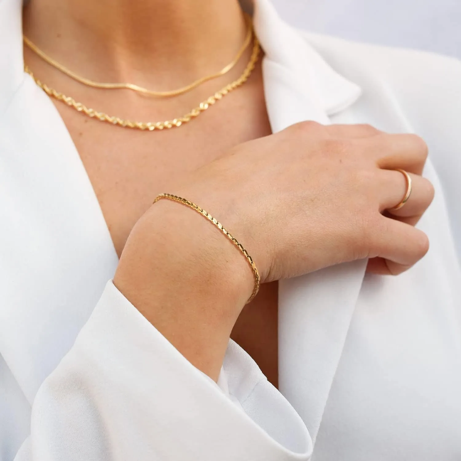 MTMY Gold Chain Bracelet for Women,18K Gold Vacuum Plated Dainty Adjustable Link Bracelet Snake Chain/Beads Chain/Heart Chain/Paperclip Chain Bracelet
