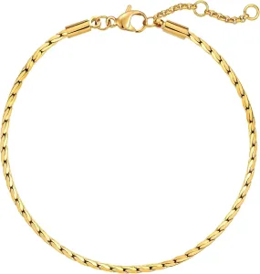 MTMY Gold Chain Bracelet for Women,18K Gold Vacuum Plated Dainty Adjustable Link Bracelet Snake Chain/Beads Chain/Heart Chain/Paperclip Chain Bracelet