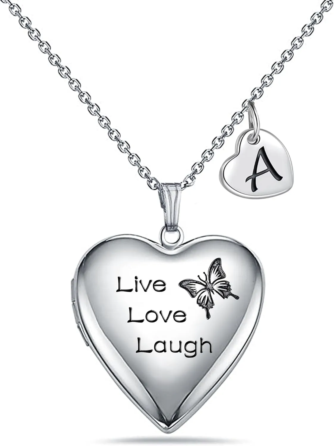 MUERDOU Butterfly Locket Necklace that Holds Pictures Initial Alphabet Letter Heart Shaped Photo Memory Locket Pendant Necklace