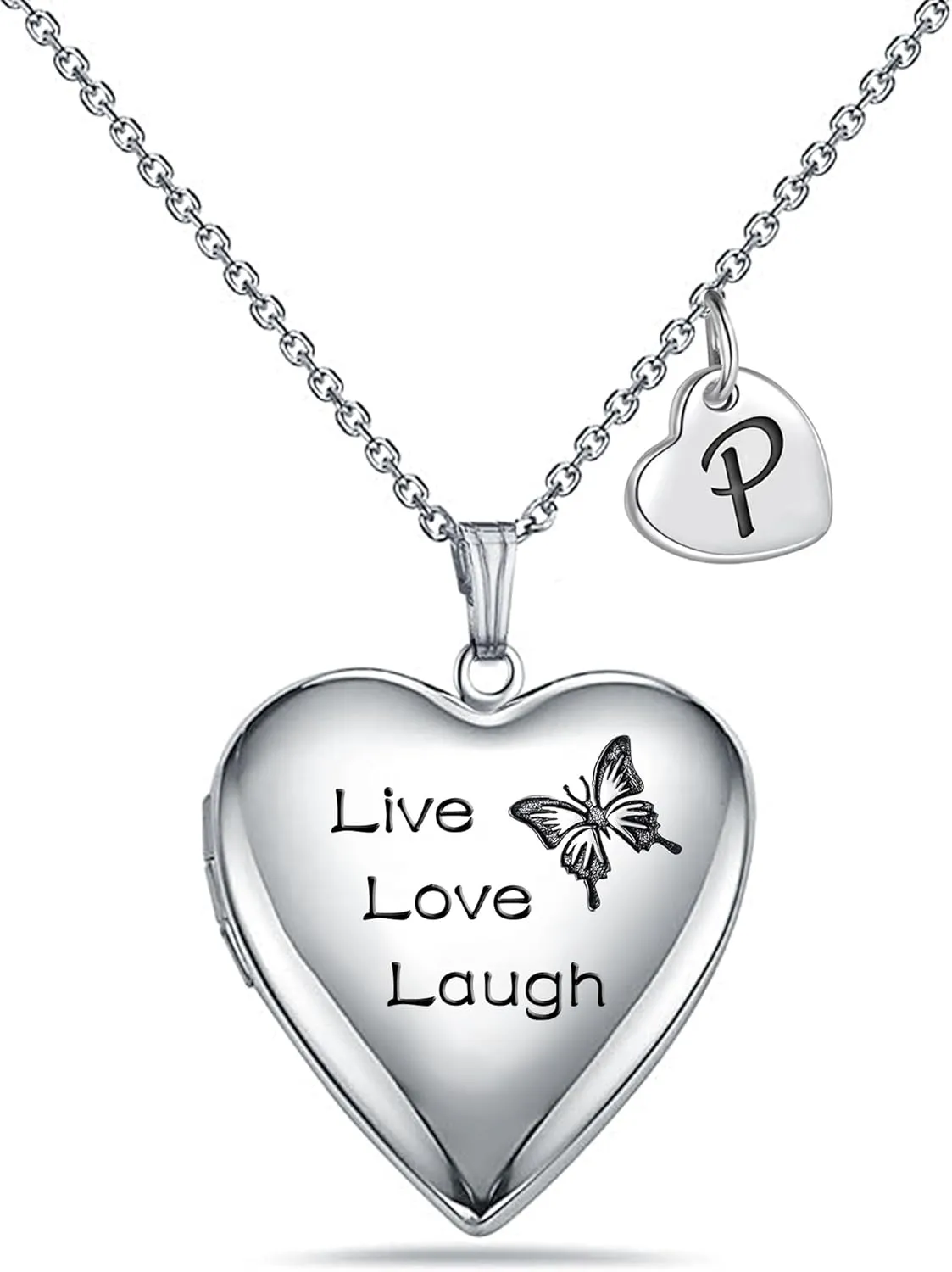 MUERDOU Butterfly Locket Necklace that Holds Pictures Initial Alphabet Letter Heart Shaped Photo Memory Locket Pendant Necklace