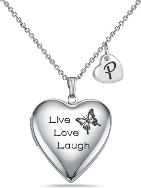 MUERDOU Butterfly Locket Necklace that Holds Pictures Initial Alphabet Letter Heart Shaped Photo Memory Locket Pendant Necklace