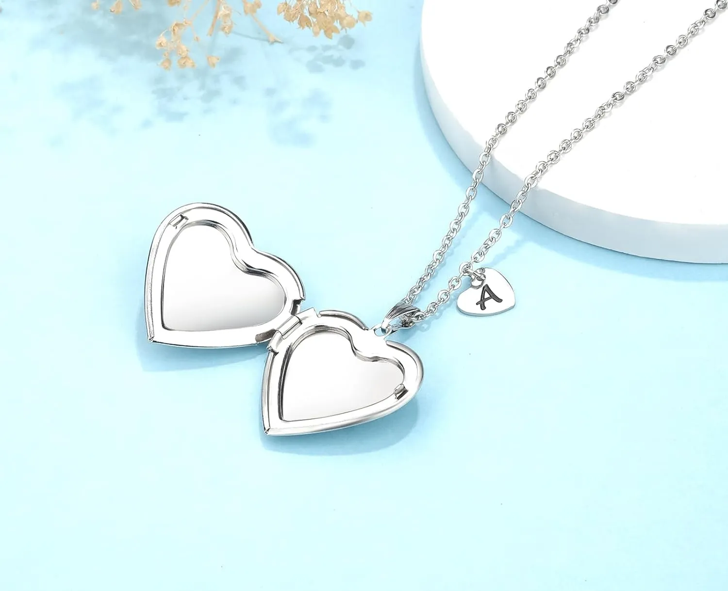 MUERDOU Butterfly Locket Necklace that Holds Pictures Initial Alphabet Letter Heart Shaped Photo Memory Locket Pendant Necklace