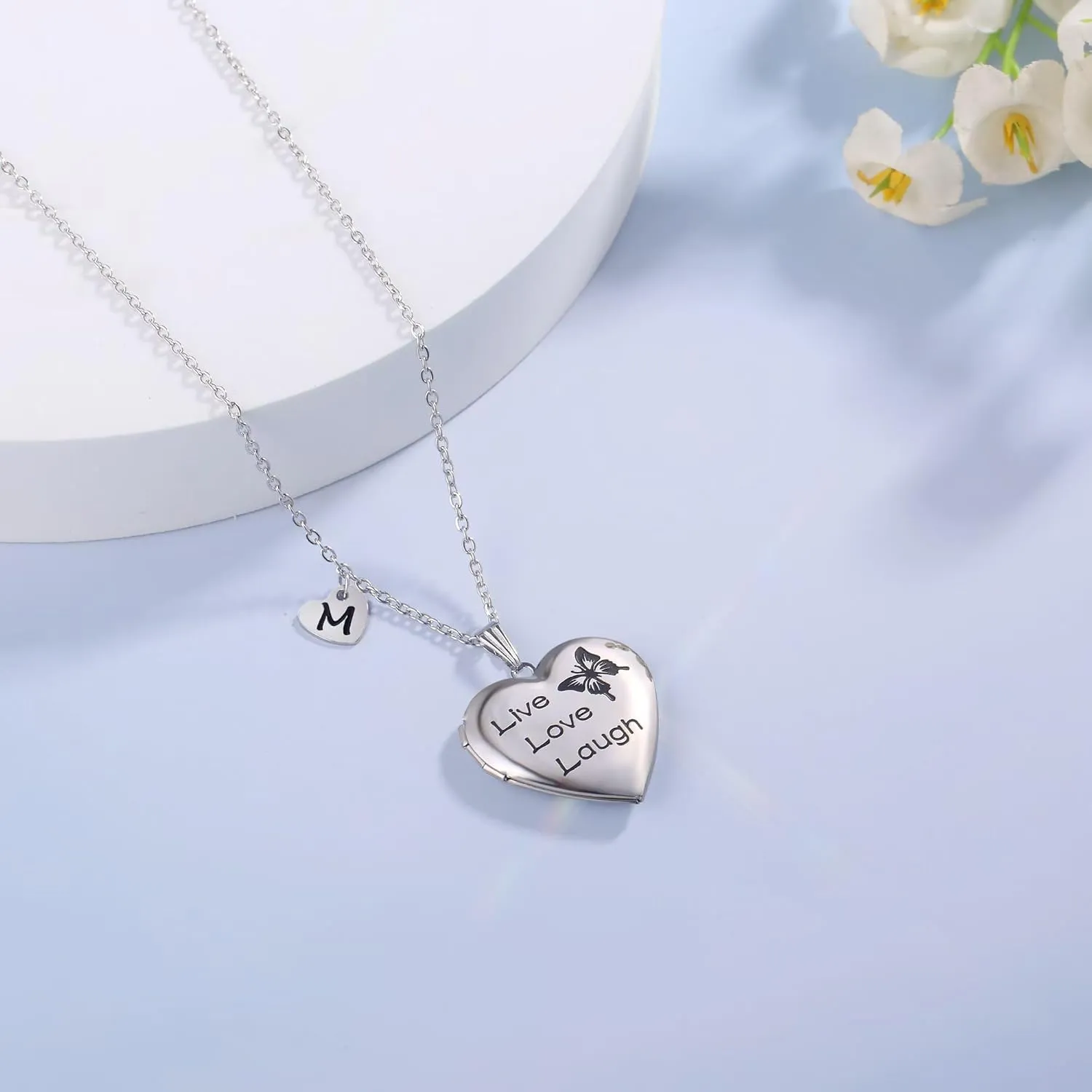 MUERDOU Butterfly Locket Necklace that Holds Pictures Initial Alphabet Letter Heart Shaped Photo Memory Locket Pendant Necklace