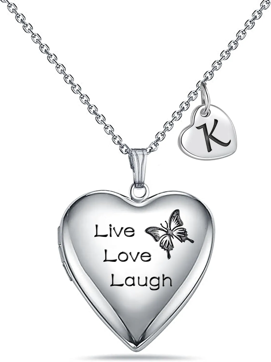 MUERDOU Butterfly Locket Necklace that Holds Pictures Initial Alphabet Letter Heart Shaped Photo Memory Locket Pendant Necklace
