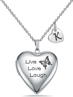 MUERDOU Butterfly Locket Necklace that Holds Pictures Initial Alphabet Letter Heart Shaped Photo Memory Locket Pendant Necklace