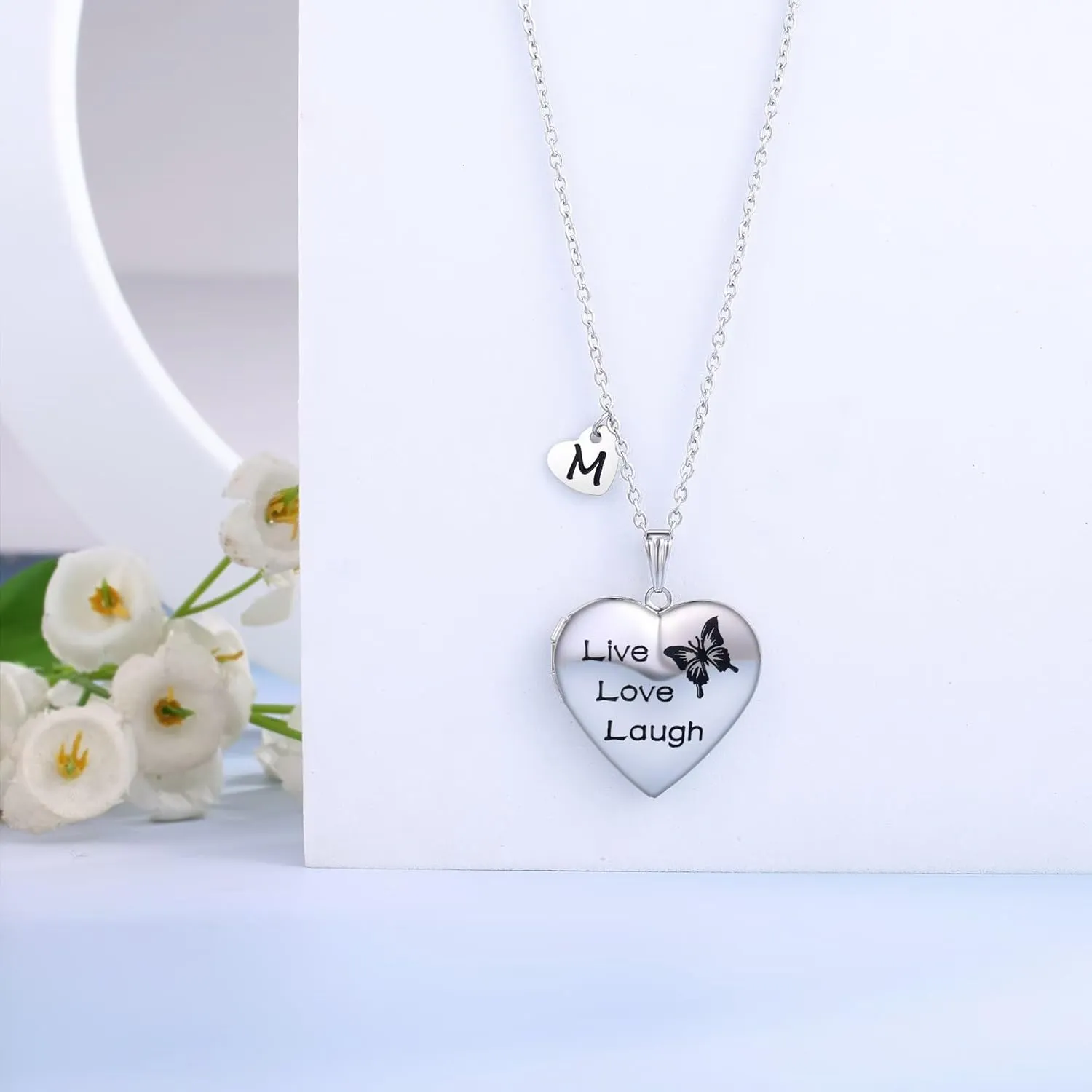 MUERDOU Butterfly Locket Necklace that Holds Pictures Initial Alphabet Letter Heart Shaped Photo Memory Locket Pendant Necklace
