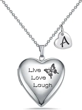 MUERDOU Butterfly Locket Necklace that Holds Pictures Initial Alphabet Letter Heart Shaped Photo Memory Locket Pendant Necklace
