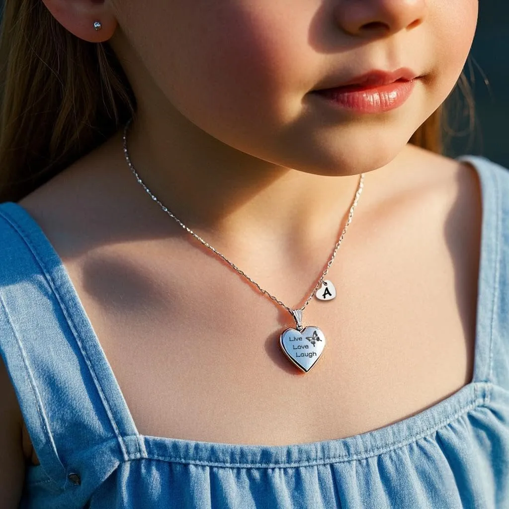 MUERDOU Butterfly Locket Necklace that Holds Pictures Initial Alphabet Letter Heart Shaped Photo Memory Locket Pendant Necklace