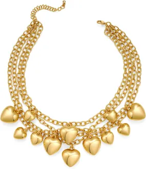 Multi-layer Gold Chain Necklaces for Women Chunky Heart Charms Pendant Necklace Fashion Vintage Gold Heart Necklace