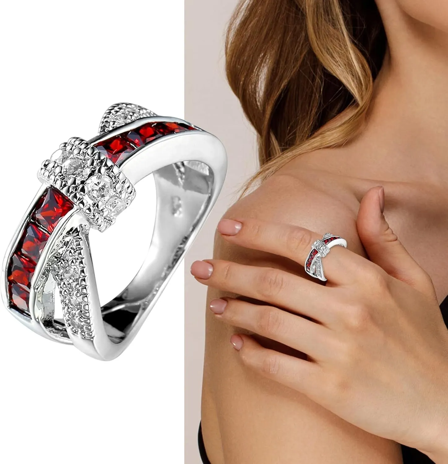 Multicolor Zircon Wedding Band Crossed Diamond Anniversary Ring Exquisite Engagement Ring for Women