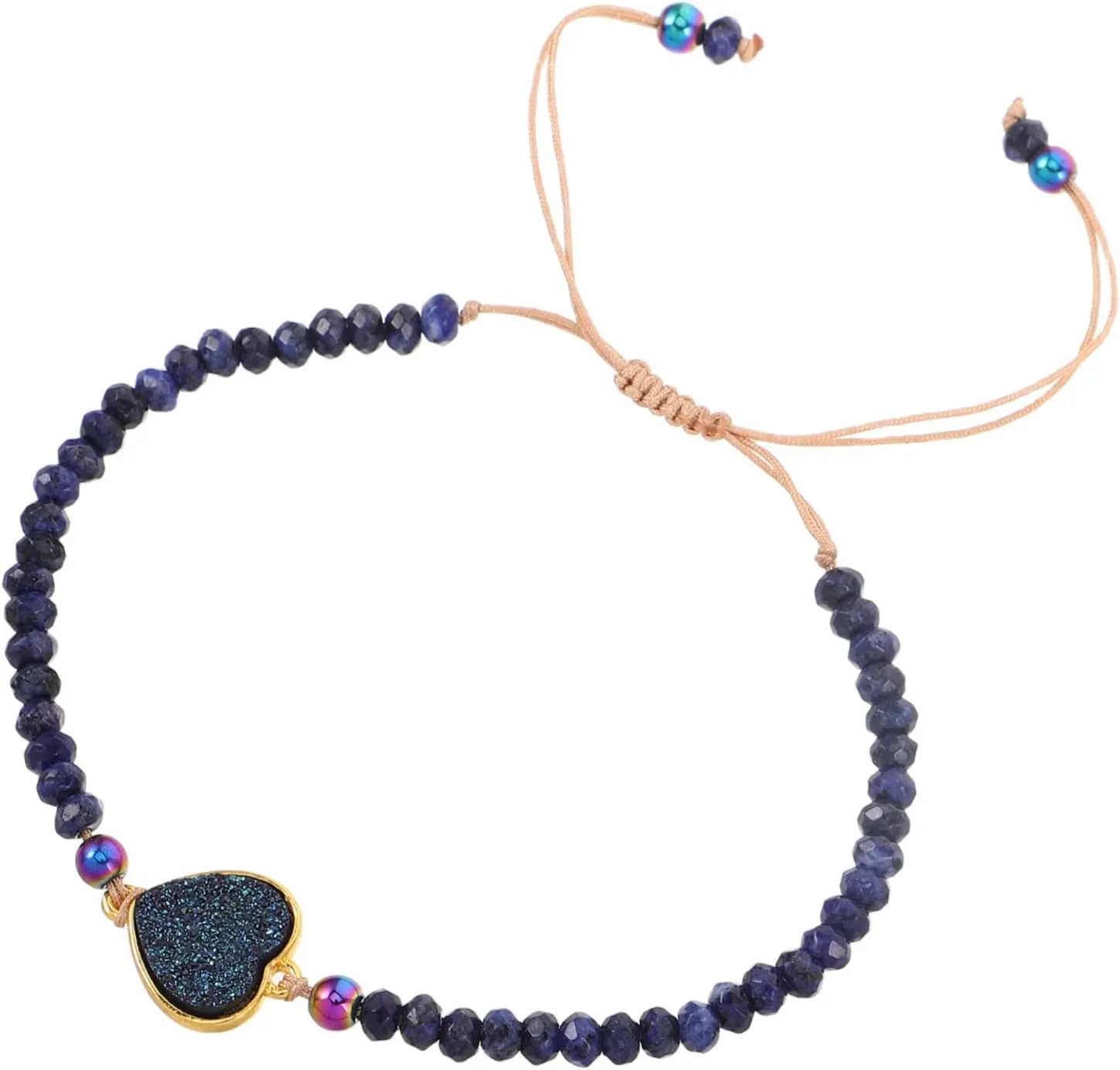 Natural Stone Bracelet Pink Beaded Adjustable Cord Charm Bracelet for Women