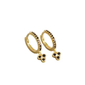 NEW 925 Sterling Silver INS Beautiful minimalist round cz shape Drop Dangle Hoop Earrings (silver, black stones)
